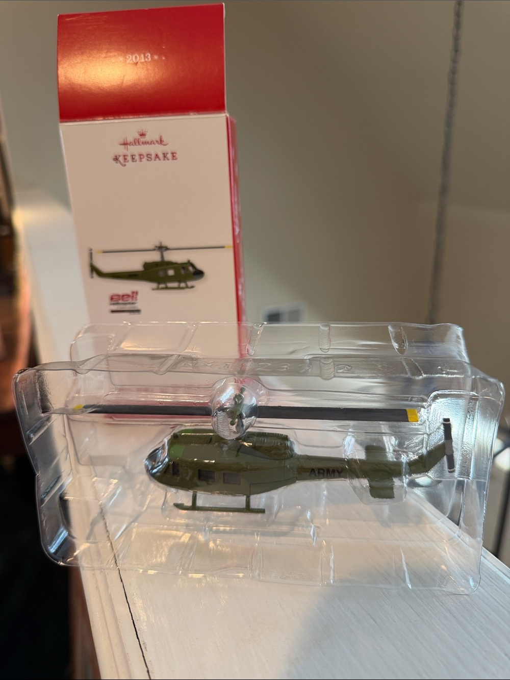 Hallmark green Army Huey helicopter keepsake ornament